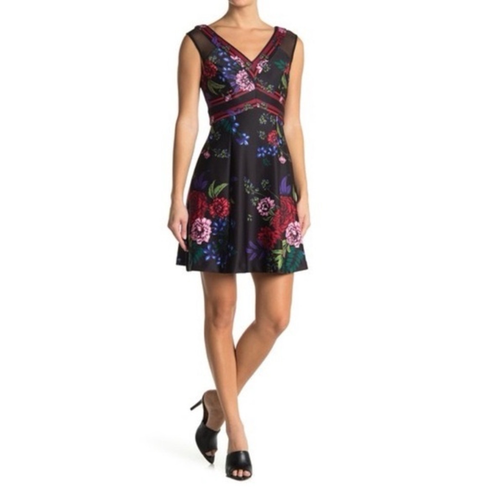 Guess Pink and Black Sleeveless Fit and Flare Mini Dress